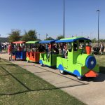 This is a Green Electric Trackless Train