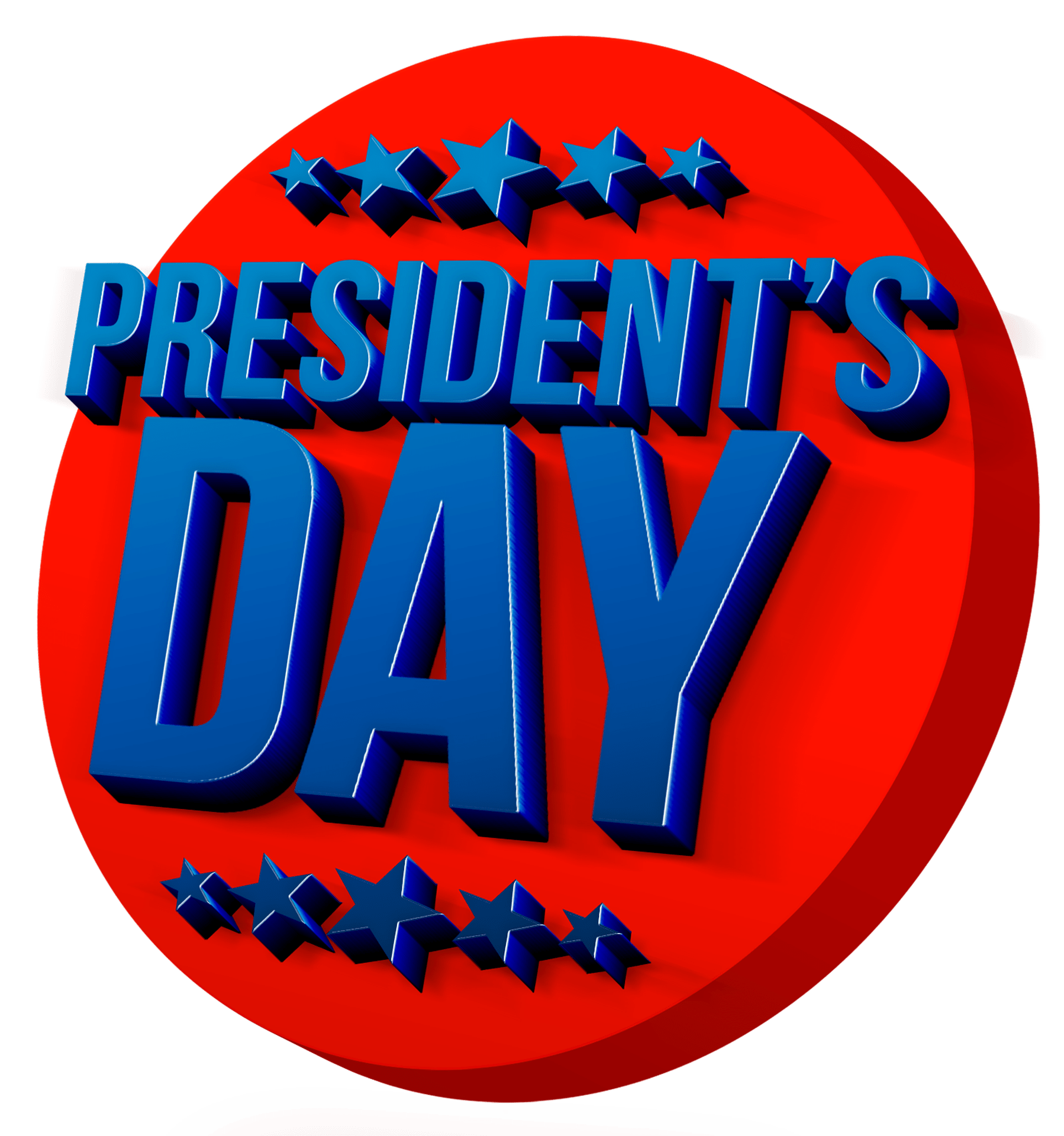 President's Day red button with Blue lettering and Stars